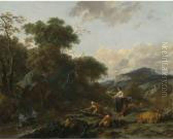 A Landscape With Figures Oil Painting by Nicolaes Berchem