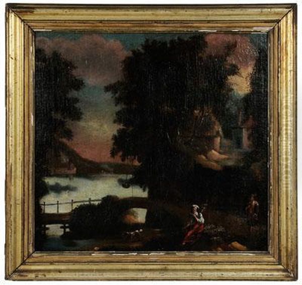 Italianatelandscape, 
Two Figures By A Bridge Oil Painting by Nicolaes Berchem