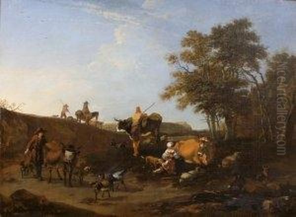 Paysage Anime De Paysans Et De Bergers Oil Painting by Nicolaes Berchem