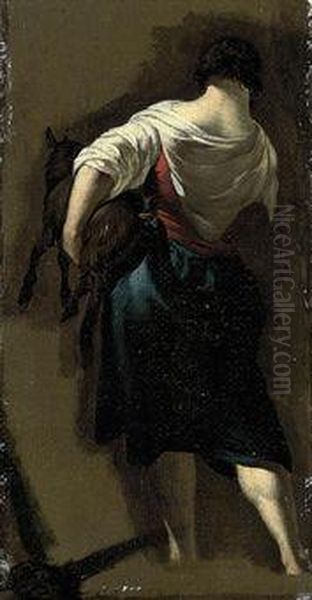 A Peasant Woman Carrying A Goat Oil Painting by Nicolaes Berchem