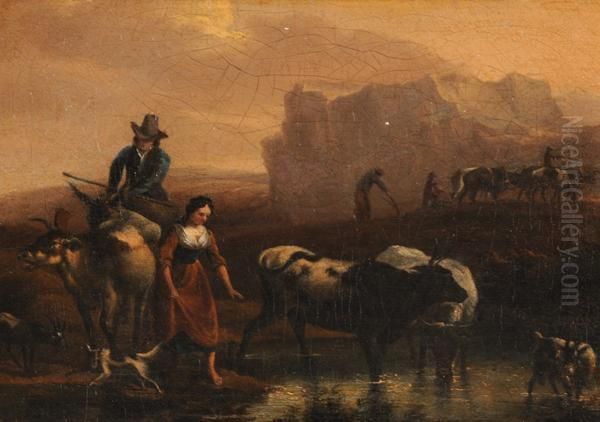 Il Guado Del Fiume Oil Painting by Nicolaes Berchem