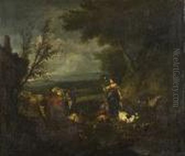 Pastoral Landscape With Girl Tending Cattle And Sheep Oil Painting by Nicolaes Berchem