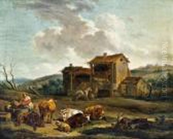 Landschaft Mit Brunnen Oil Painting by Nicolaes Berchem