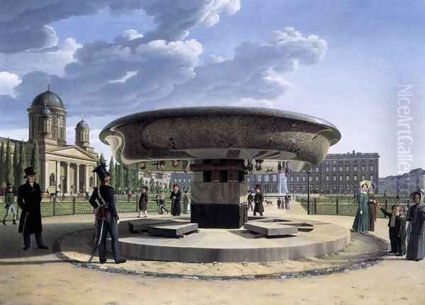 Granite Basin in the Lustgarten c. 1831 Oil Painting by Johann Erdmann Hummel