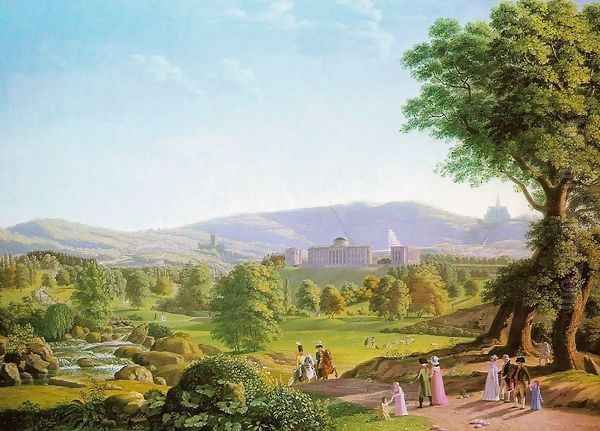 Schloss Wilhelmshöhe with the Habichtswald c. 1800 Oil Painting by Johann Erdmann Hummel