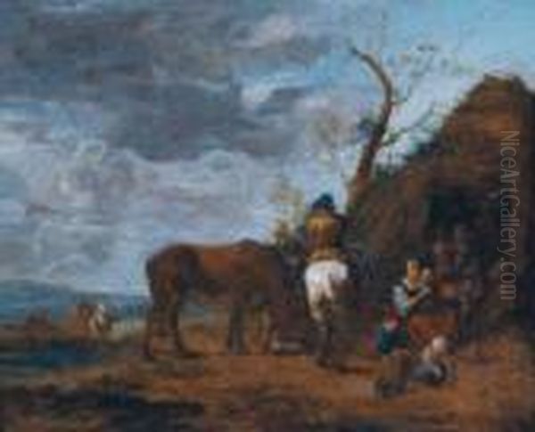 Umkreis Die Rast Vor Dem Wirtshaus Oil Painting by Nicolaes Berchem