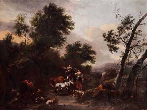 Paesaggio Italianizzante Con Mandriane E Armenti Oil Painting by Nicolaes Berchem