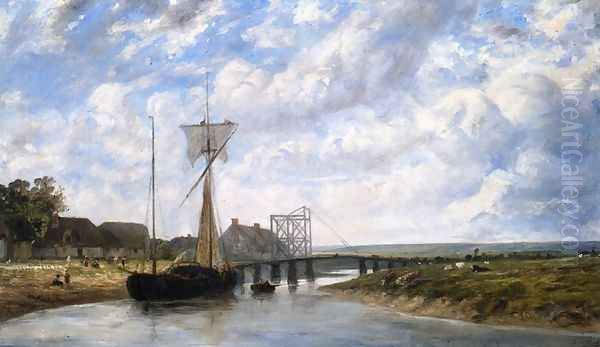 A Bridge over the Touques near Trouville Oil Painting by Paul Huet