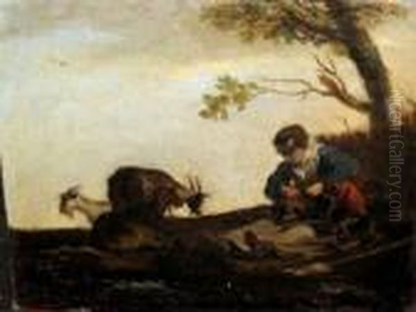 Young Shepherdess In Landscape Oil Painting by Nicolaes Berchem