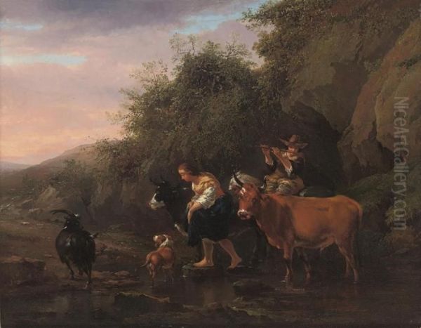 A Rocky Landsape Oil Painting by Nicolaes Berchem