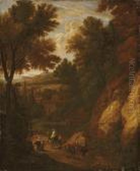 Paysage Boise Avec Promeneurs Sur Un Chemin Oil Painting by Nicolaes Berchem