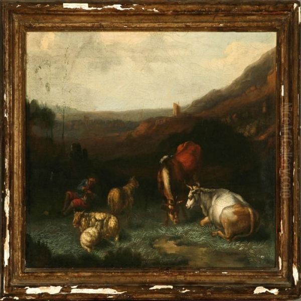 Landscape With A Herd And His Cattle Oil Painting by Nicolaes Berchem