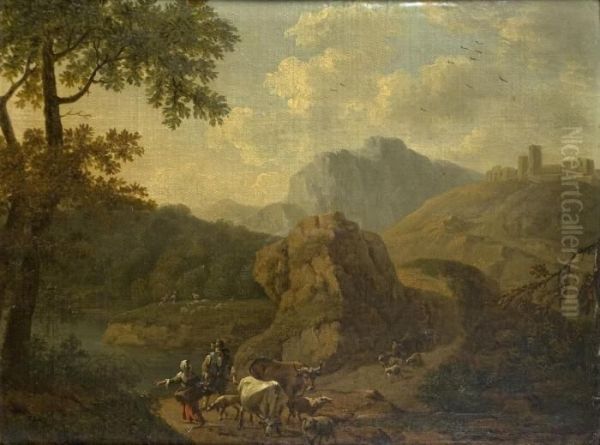 Italianisierende Landschaft Mit Hirten Und Herde Oil Painting by Nicolaes Berchem