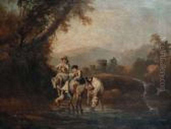 Travellers At A Stream Oil Painting by Nicolaes Berchem