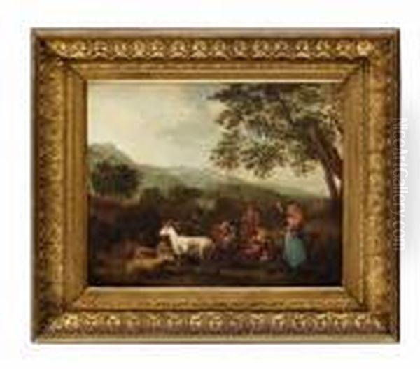 Pastoralt Landskapmed Figurer Och Kreatur Oil Painting by Nicolaes Berchem