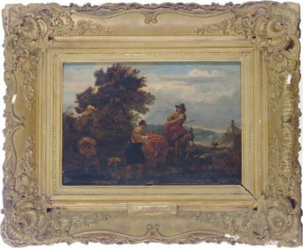 A Shepherd And Shepherdess In A Pastoral Landscape Oil Painting by Nicolaes Berchem