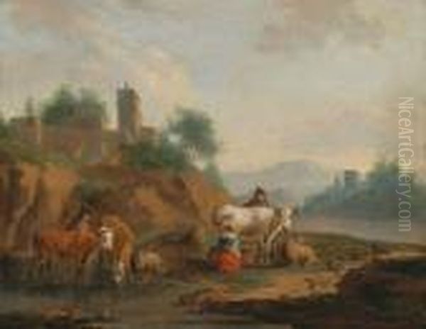 Paesaggio Fluviale Meridionale Con Pastori Oil Painting by Nicolaes Berchem