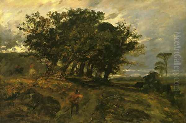 Landscape - Hunter in the Forest of Fontainebleau Oil Painting by Paul Huet