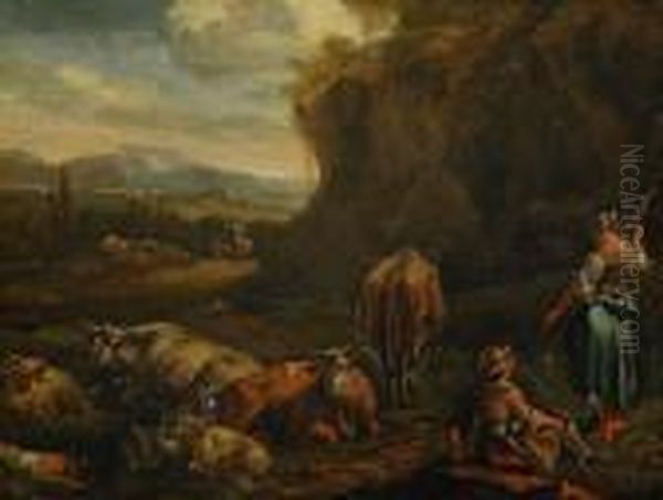 Landskap Med Boskap Oil Painting by Nicolaes Berchem