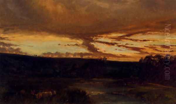 Coucher De Soleil Oil Painting by Paul Huet