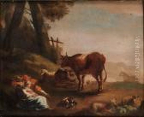 Pastoralt Landskap Med Herdar Och Kreatur Oil Painting by Nicolaes Berchem