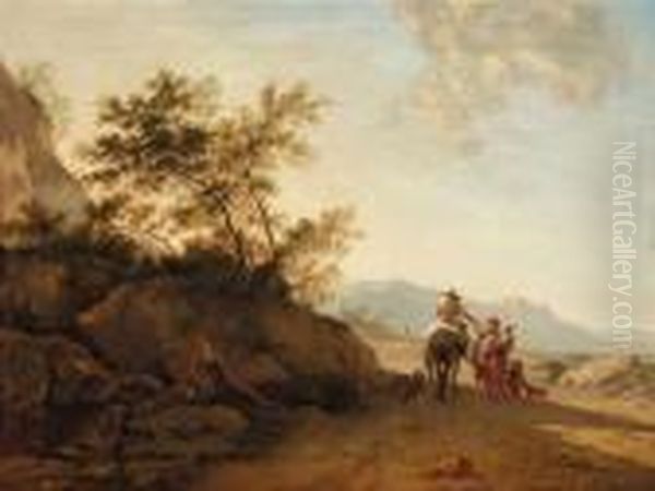 Landscape With A Rider And A Begging Couple Oil Painting by Nicolaes Berchem