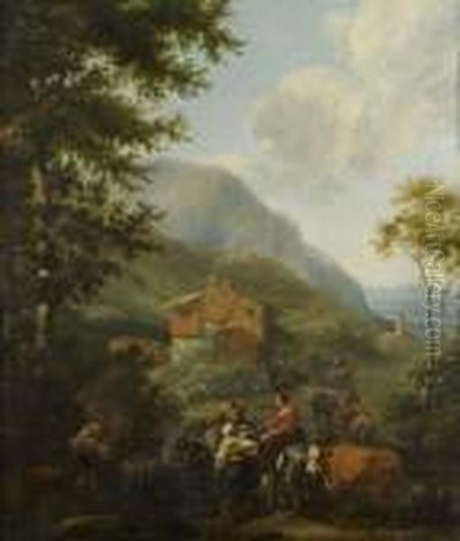 Bergers Dans Un Paysage De Montagne Oil Painting by Nicolaes Berchem