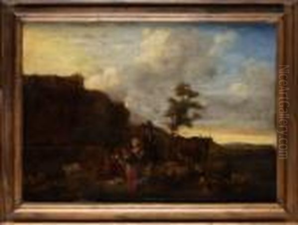 Pastoralt Landskap Med Boskap Och Herdep Oil Painting by Nicolaes Berchem