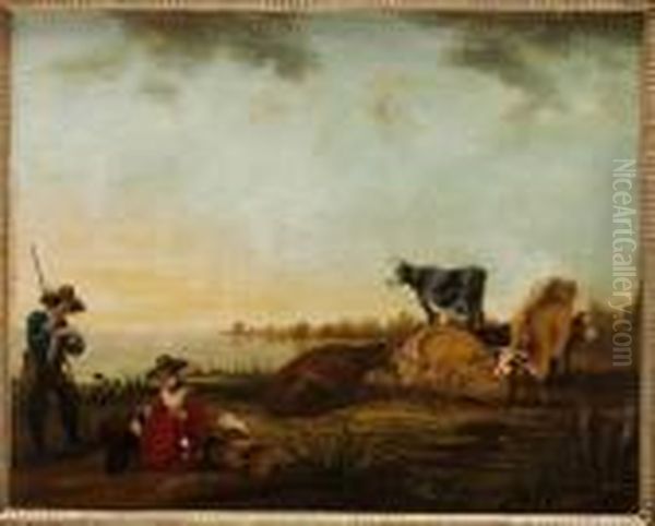 Pastoralt Landskap Med Figurer Och Kreatur Oil Painting by Nicolaes Berchem