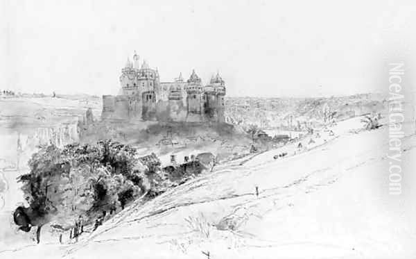 View of the Chateau de Pierrefonds near Compiegne Oil Painting by Paul Huet