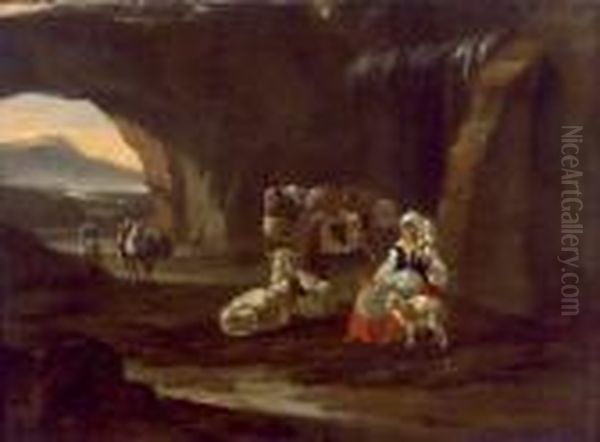 Hirtenszene In Einer Felsgrotte Oil Painting by Nicolaes Berchem