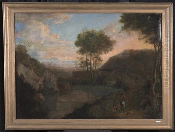 Flusslandschaft Mit Jagern. Oil Painting by Nicolaes Berchem