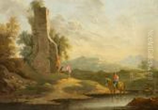 Paesaggio Con La Rovina Di Una Torre E Figure Oil Painting by Nicolaes Berchem