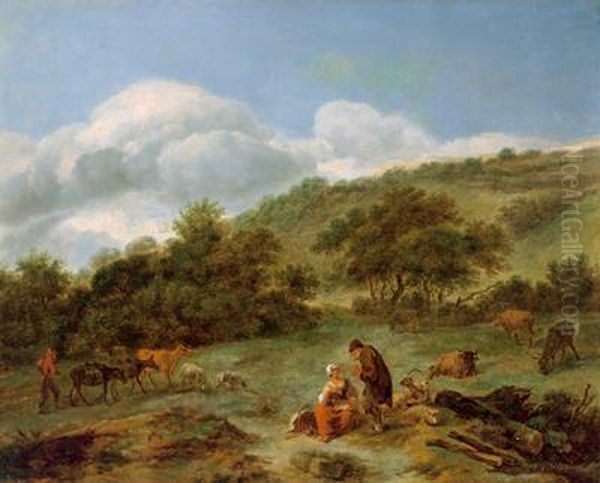 Imitatore Del Xviii Secolo Coppia Di Pastori In Un Paesaggio Oil Painting by Nicolaes Berchem