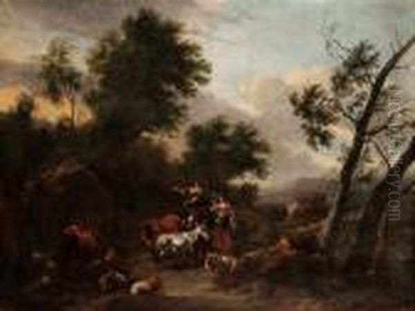 Paesaggio Italianizzante Con Animali E Pastori Oil Painting by Nicolaes Berchem