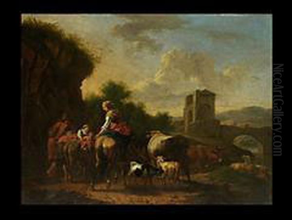 Italienische Landschaft Mit Einer Bauernfamilie Oil Painting by Nicolaes Berchem