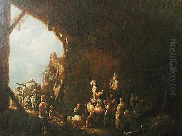 Nicolas, Attr. A, La Halte Des Cavaliers Dans Une Grotte Oil Painting by Nicolaes Berchem