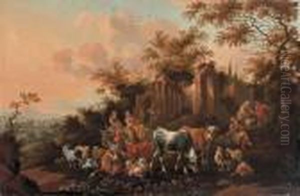 An Italianate Landscape Oil Painting by Nicolaes Berchem