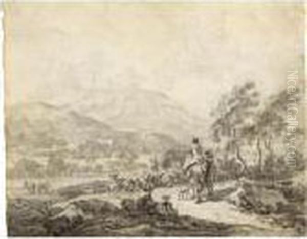 Italianate Landscape With Resting Figures And Their Flocks Oil Painting by Nicolaes Berchem