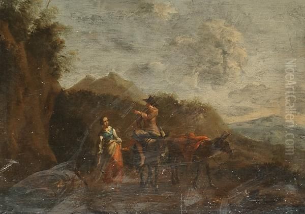 Peasants On A Track. Oil Painting by Nicolaes Berchem