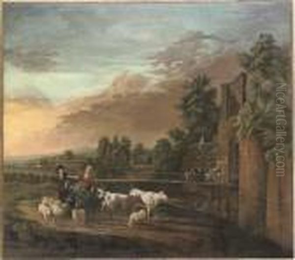 A River Landscape With A Shepherd And Shepherdess Oil Painting by Nicolaes Berchem