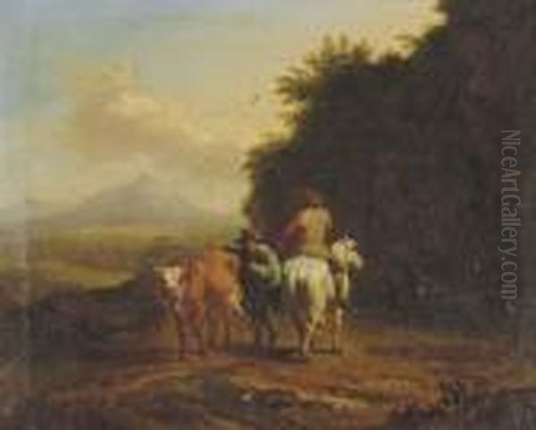 A Traveler And A Herdsman Passing On A Track Oil Painting by Nicolaes Berchem