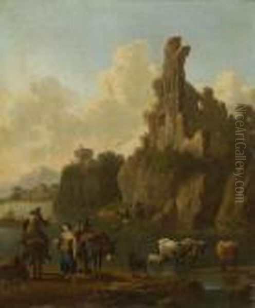 Sudliche Ruinenlandschaft Oil Painting by Nicolaes Berchem