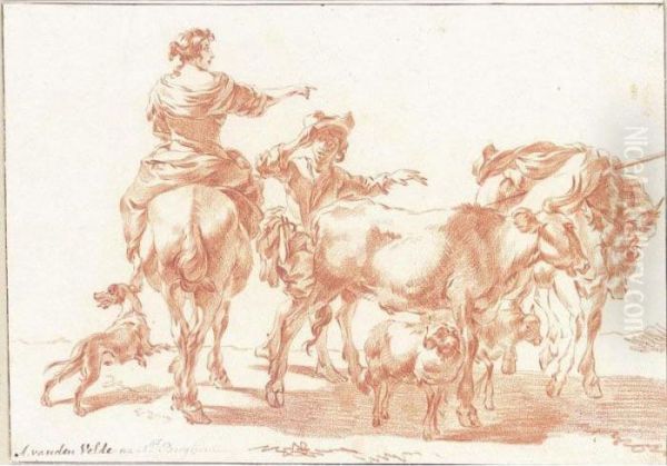 A Pastoral Scene, With Peasants Herding Farm Animals by Nicolaes Berchem