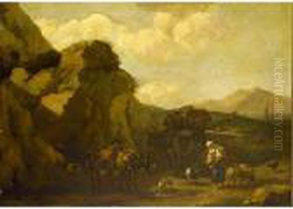 An Italinate Landscape With Shepherds Oil Painting by Nicolaes Berchem