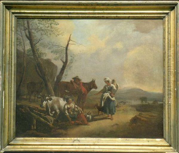 Drovers Resting On A Road Oil Painting by Nicolaes Berchem