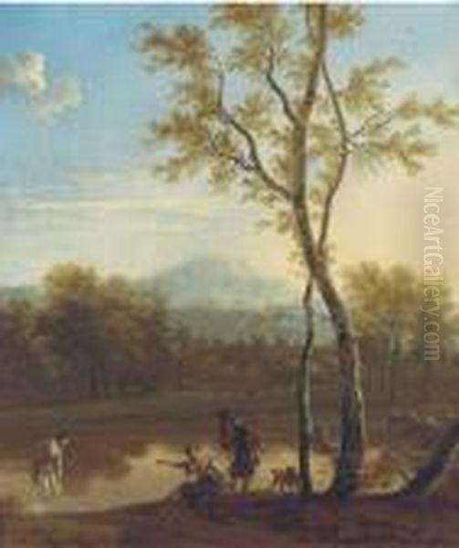 A Wooded River Landscape With An Arcadian Scene Oil Painting by Nicolaes Berchem