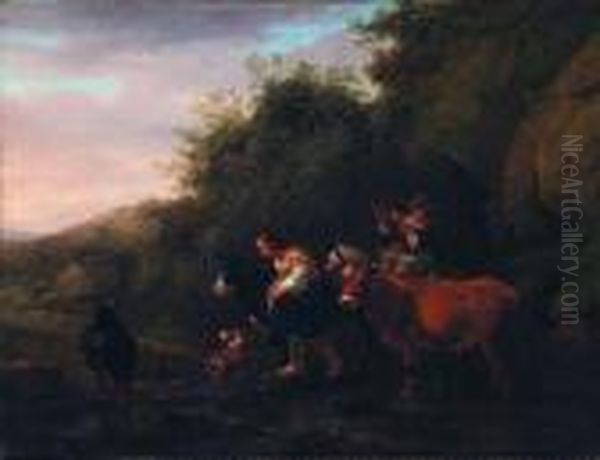 Mandriani Sul Greto Del Torrente Oil Painting by Nicolaes Berchem