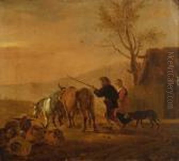 Bauernpaar Mit Viehherde Oil Painting by Nicolaes Berchem