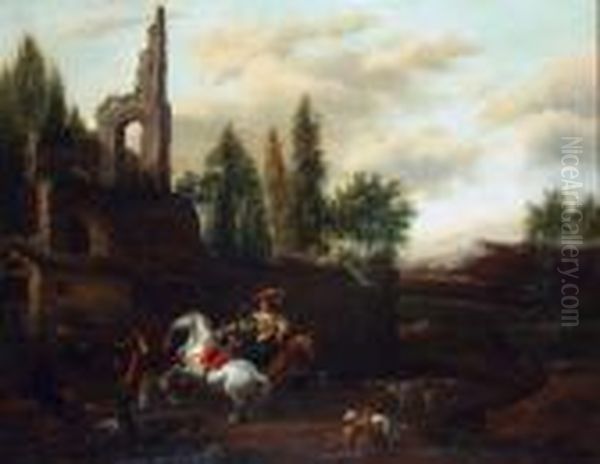 Falconing Party Oil Painting by Nicolaes Berchem